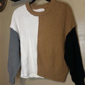 a new day Colorblock Sweater - White, Tan, Gray, Black
